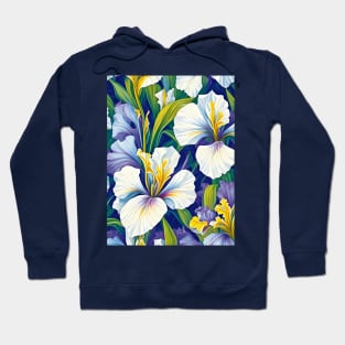 White Blue Irises Field Pattern Hoodie